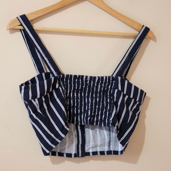 Garage Cropped Tank Top Size M Navy White Stripe Adjustable Strap - Picture 2 of 3